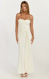 Aria Midi Dress - Strapless Tie Waist Dress in Off White