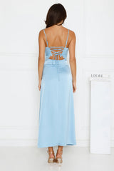 Softly In Season Satin Maxi Dress Blue