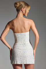 Embellished Strapless Corset Mini Dress in White