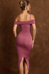 Off-Shoulder Draped Midaxi Dress in Rose Brown