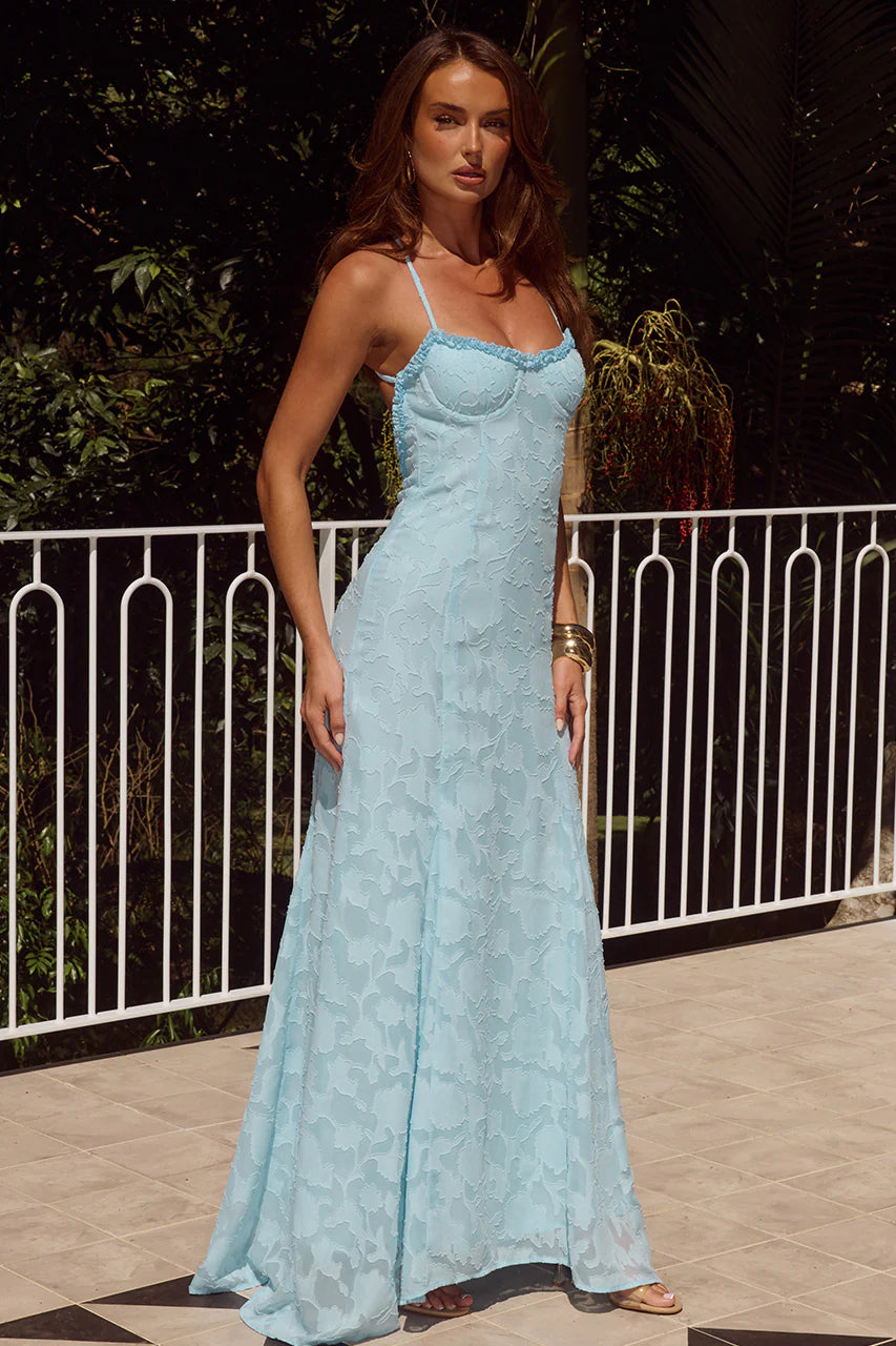 ELLERBY FRILL TRIM MAXI DRESS - SKY BLUE