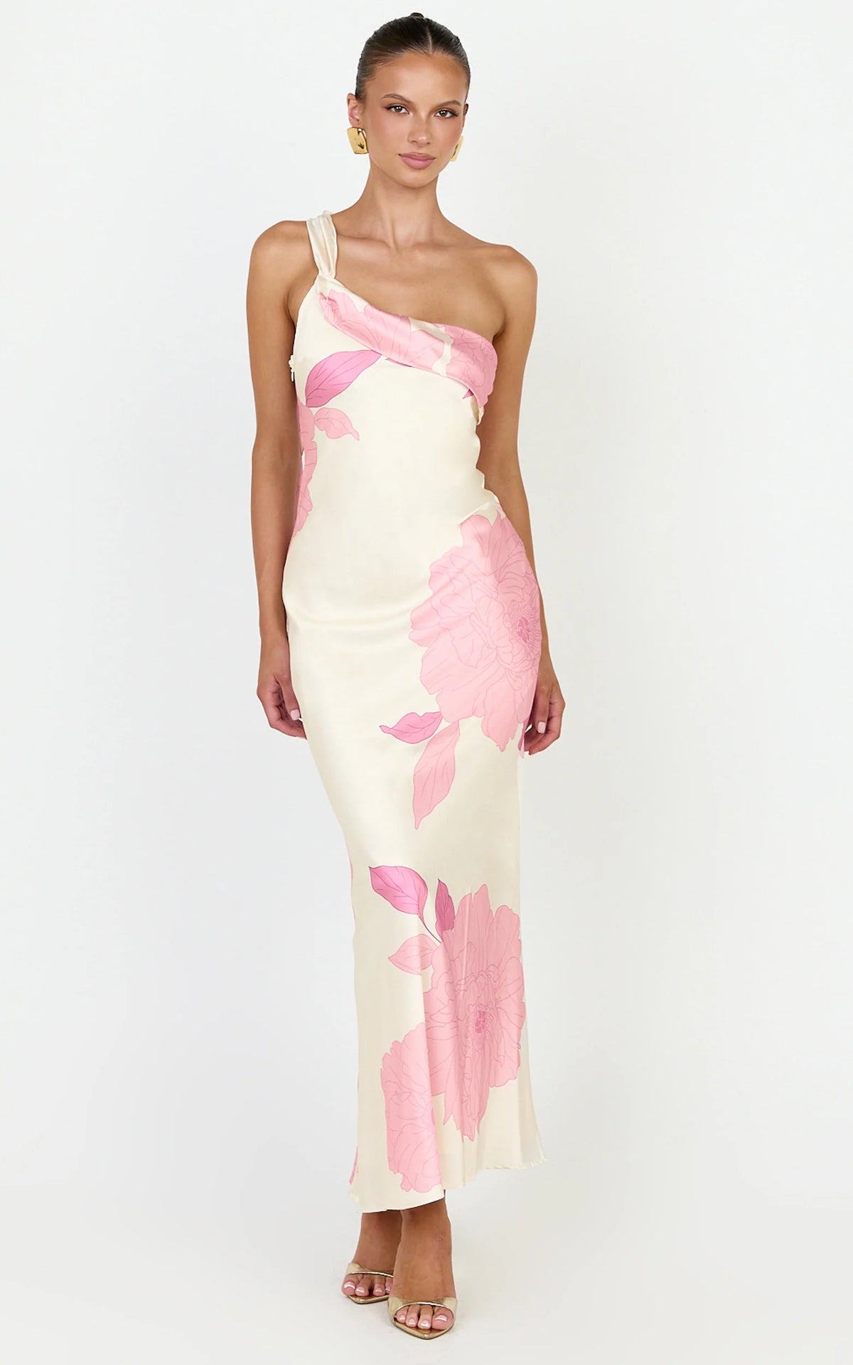 Eve Midi Dress - One Shoulder Slip Dress in Butter Floral