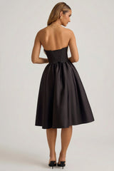 Strapless Corset Midi Dress in Black