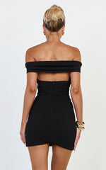 Lena Mini Dress - Off Shoulder Bodycon Dress in Black