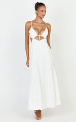 Grace Midi Dress - Strappy Cutaway with Godet Detail Dress in White