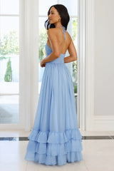 Enchanted Bloom Halter Maxi Dress Blue